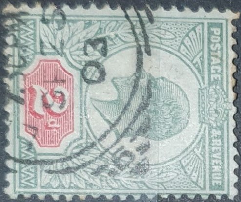 1902 GB - SG225 [M11(3)] 2d Green/Scarlet (D) Partial CDS VFU